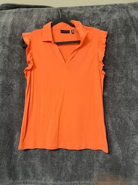 Rafaella Coral Color Sleeveless Polo with Ruffle Trim